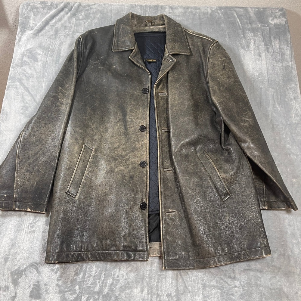 M. Julian Mens Distressed Leather Coat Thinsulate Insulated Jacket Brown XXL